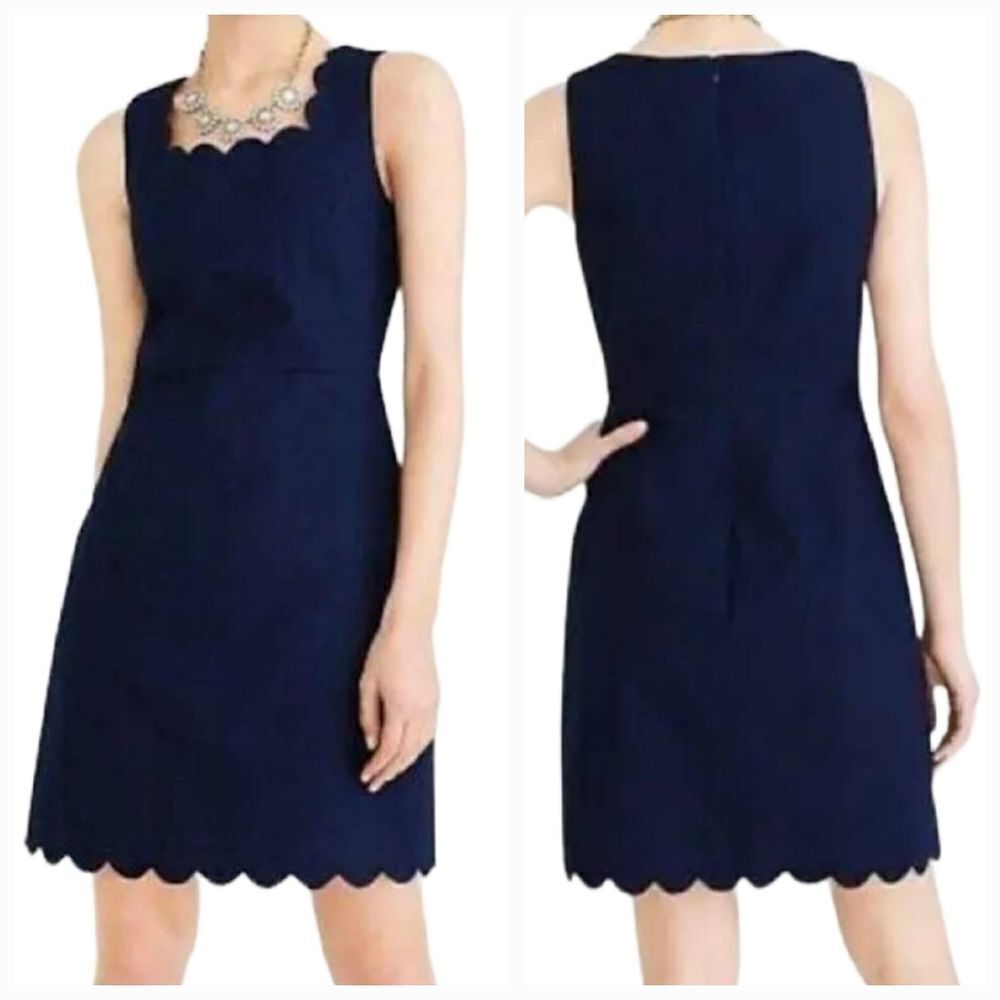 J.Crew Scalloped Basketweave Navy Blue Sleeveless Tank Dress Fit & Flare Size 8 - Picture 11 of 12